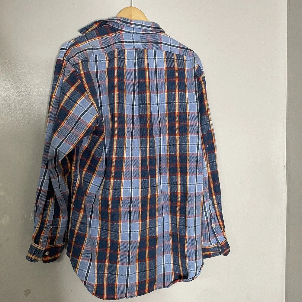 Polo Ralph Lauren 100% Cotton Flannel Shirt Mens M Blue Plaid Vintage‎ 90s Flap
